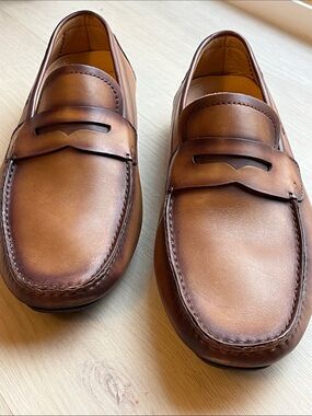 Magnanni Cognac Brown Leather Penny Loafers